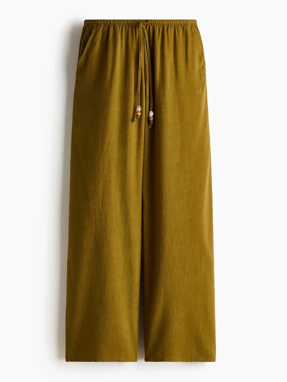 H&M Olive Green Linen Blend Drawstring Pants M